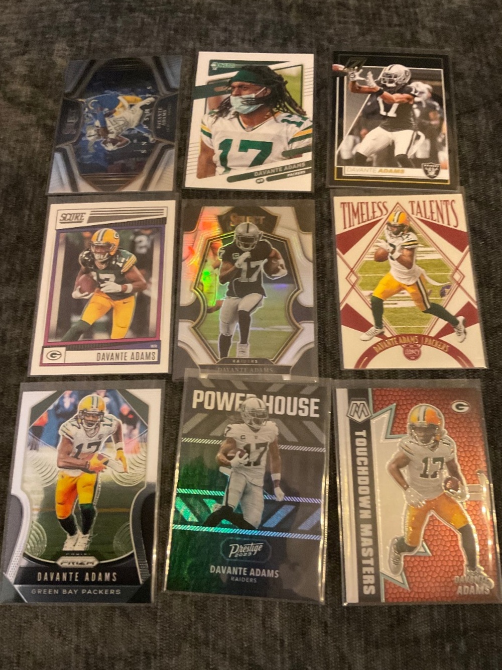 Davante Adams 9 Card Lot: Prizm, Select, Mosaic, Prestige, Donruss